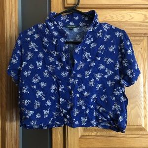 blue collared crop top